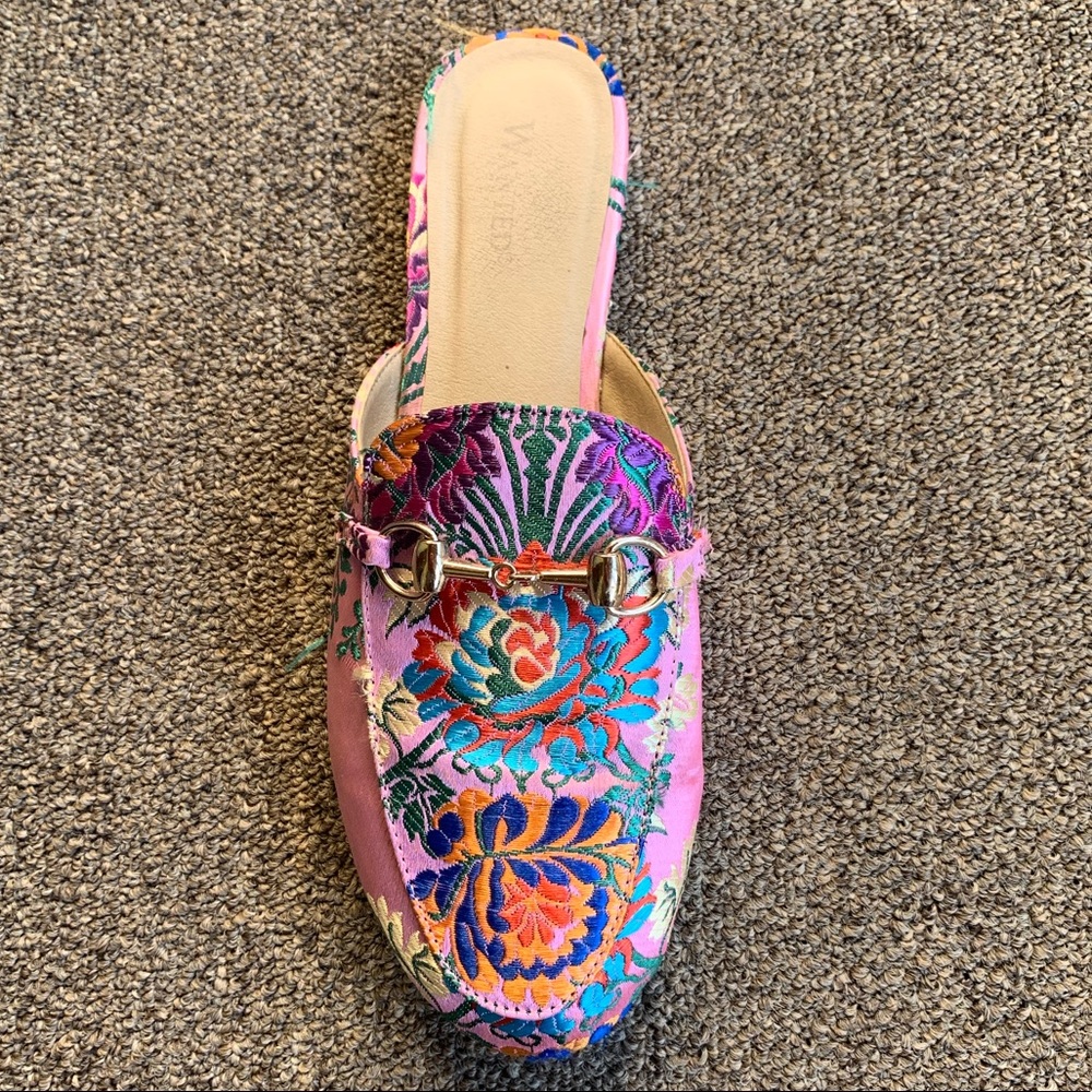Multi color embroidered slide on sandal